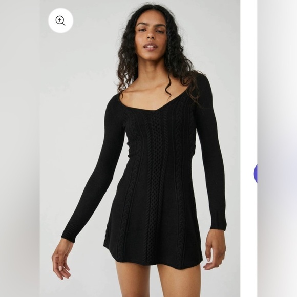Free People Sweater Dress Small World Cut Out Cable Knit Size Medium Mini Black - Picture 1 of 15